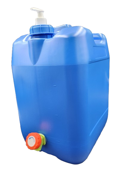 Niebieski pojemnik na wodę 20L +nowy kranik plastikowy + dozownik
