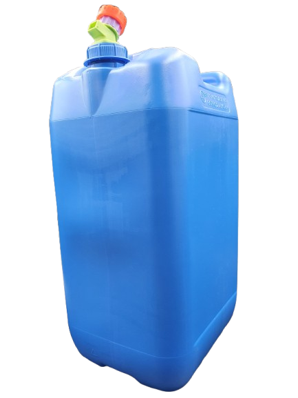 Niebieski pojemnik na wodę 30L +nowy kranik plastikowy w korku